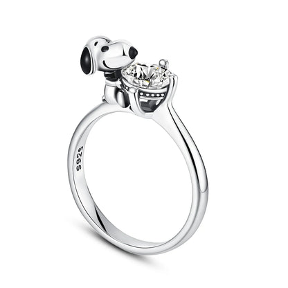 Exquisite 925 Silver Dog Flower Heart-Shaped Ring for Women Perfect for Wedding Parties