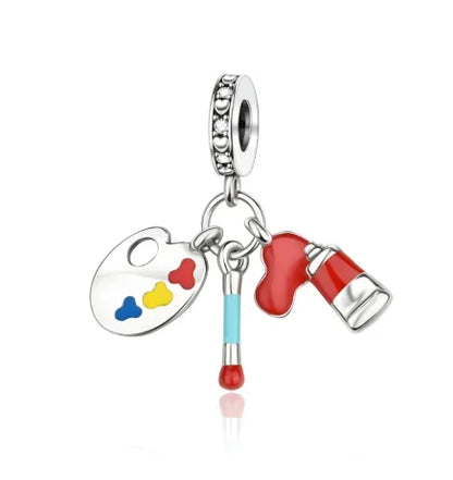 925 Sterling Silver Colorful Airplane Boat Camera Juice Charms Beads for DIY Necklace and Bracelet Jewelry Gifts