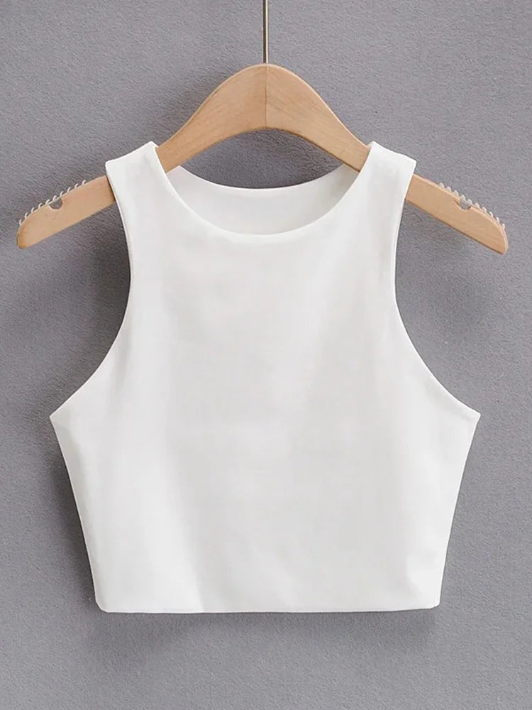 2025 Summer Women Slim Sleeveless O Neck Tank Tops Nylon