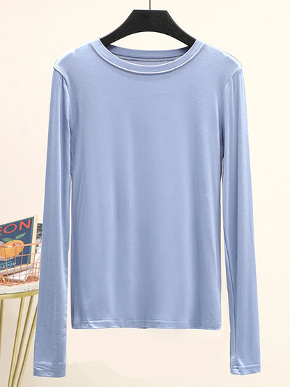 Modal Cotton Long Sleeve O Neck Womens Autumn Basic Tee