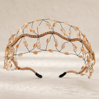 Women Luxury Crystal Bead Bridal Headband Royal Crown Tiara