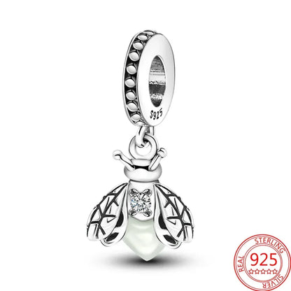 Authentic Luminous Firefly Bee Light Bulb Charm Ring Earrings 925 Sterling Silver DIY Jewelry Gift