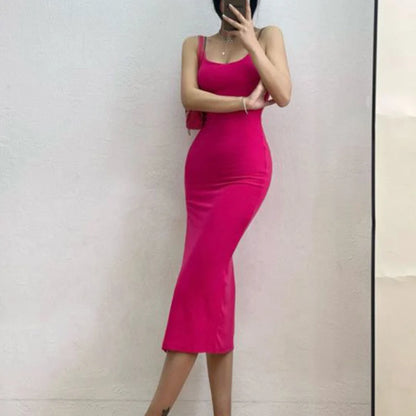 Rimocy 2024 New Sexy Sleeveless Slim Long Dress Women Party Rose Red CHINA