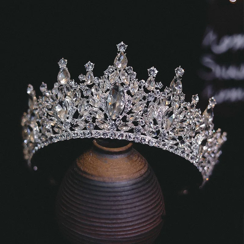 Elegant Crystal Bridal Tiara Crown with Rhinestone Geometric Design for Weddings and Pageants
