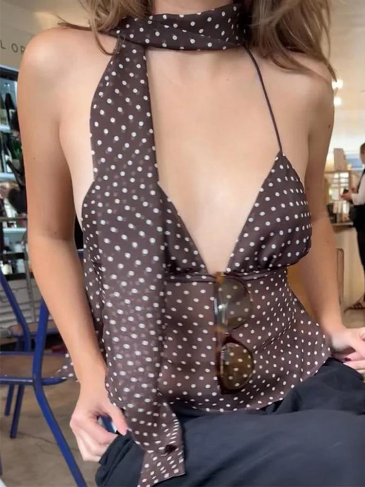 Dozw Polka Dot Camisole Top For Women Y2K Scarf Chic