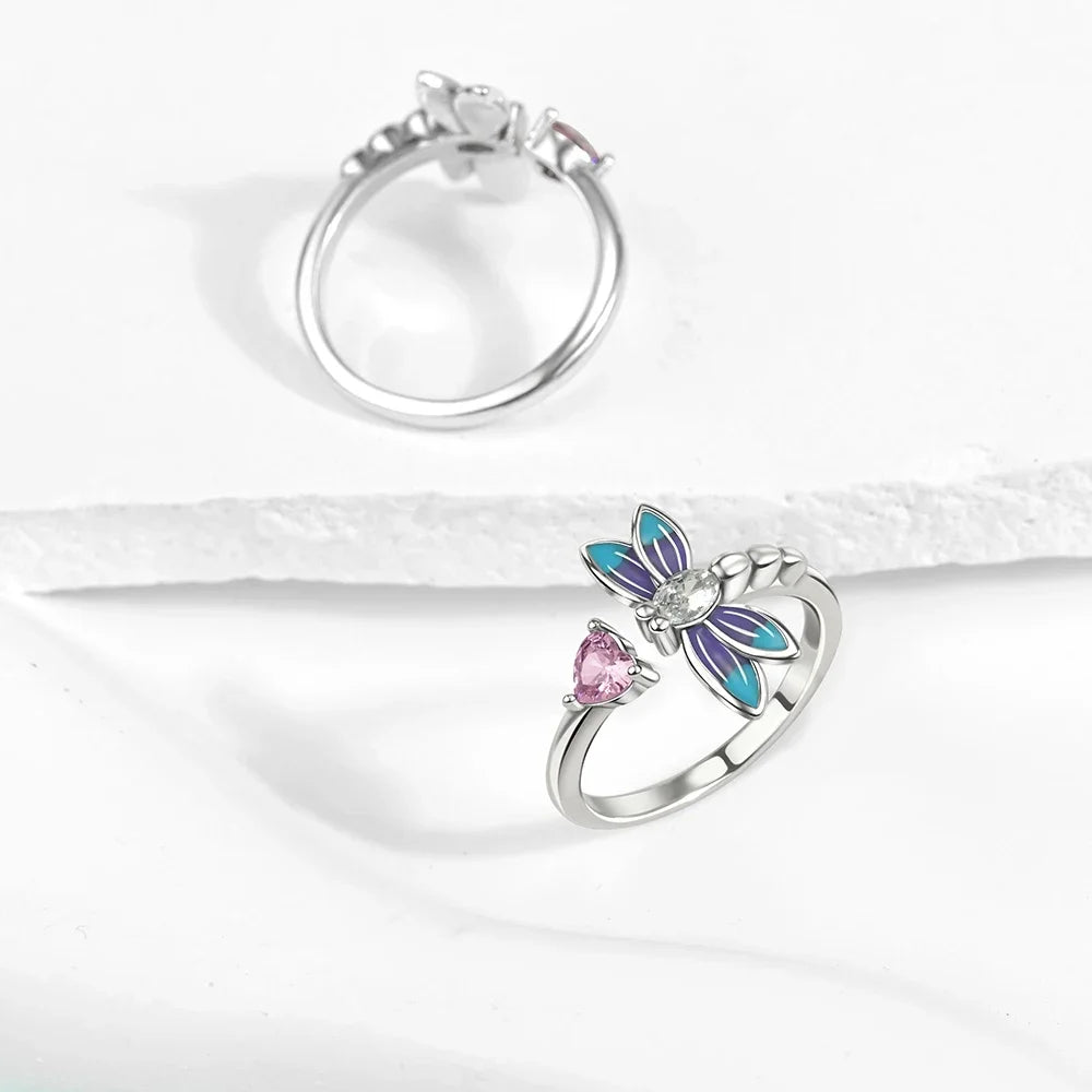 925 Sterling Silver Open Ring for Women Butterfly Dragonfly Turtle Cross Design Elegant Fine Jewelry Gift