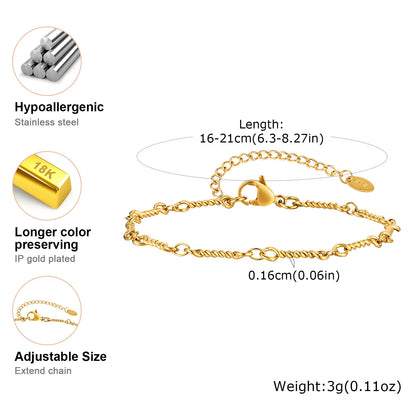 Elegant Gold Plated Link Bracelet for Women - Adjustable Stainless Steel Waterproof Jewelry