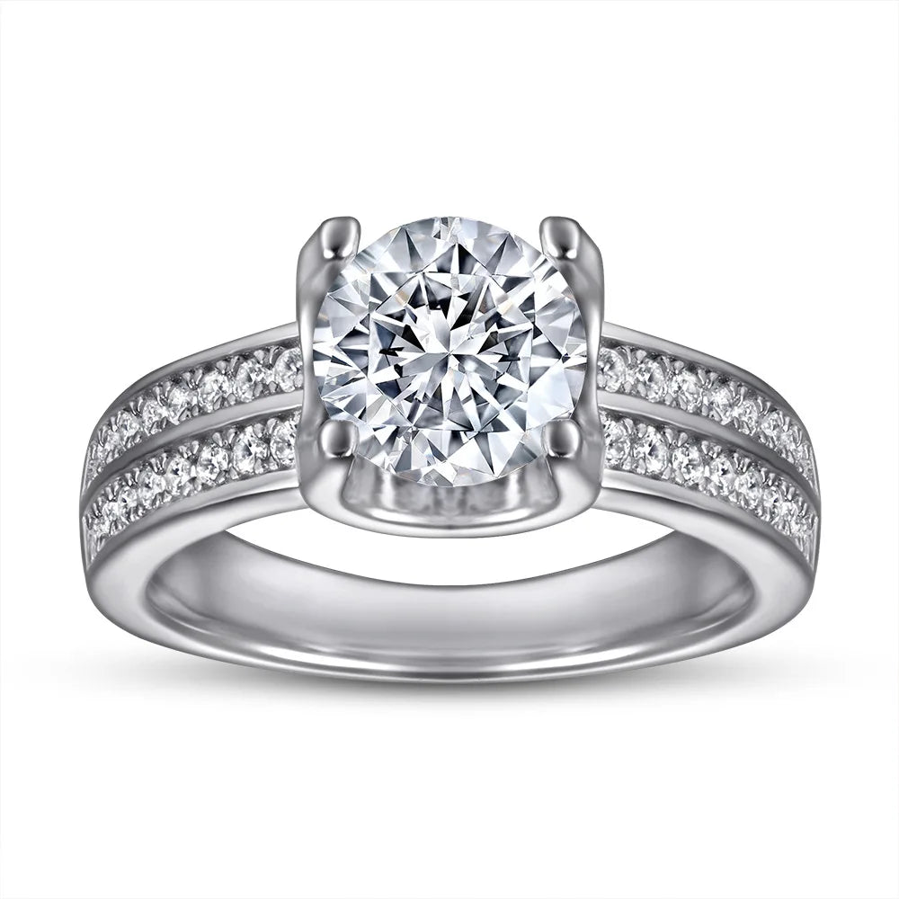 Elegant Women's 18K Gold Plated Silver Ring with Moissanite Gemstone and Platinum Finish White gold