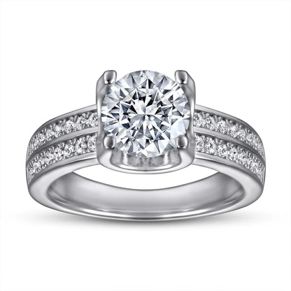 Elegant Women's 18K Gold Plated Silver Ring with Moissanite Gemstone and Platinum Finish White gold