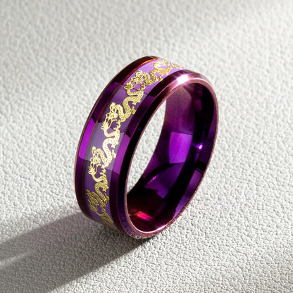 Purple Dragon Phoenix Stainless Steel Couple Rings for Wedding and Gift