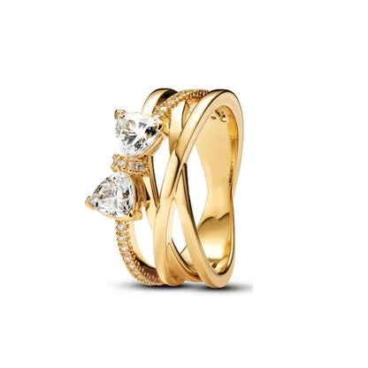 European 925 Silver Gold Bow Ring with Zircon for Exquisite Women's Jewelry at Wedding Parties