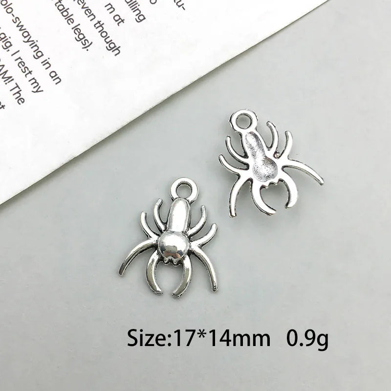 Antique Silver Spider Charms Set for DIY Halloween Jewelry Crafting