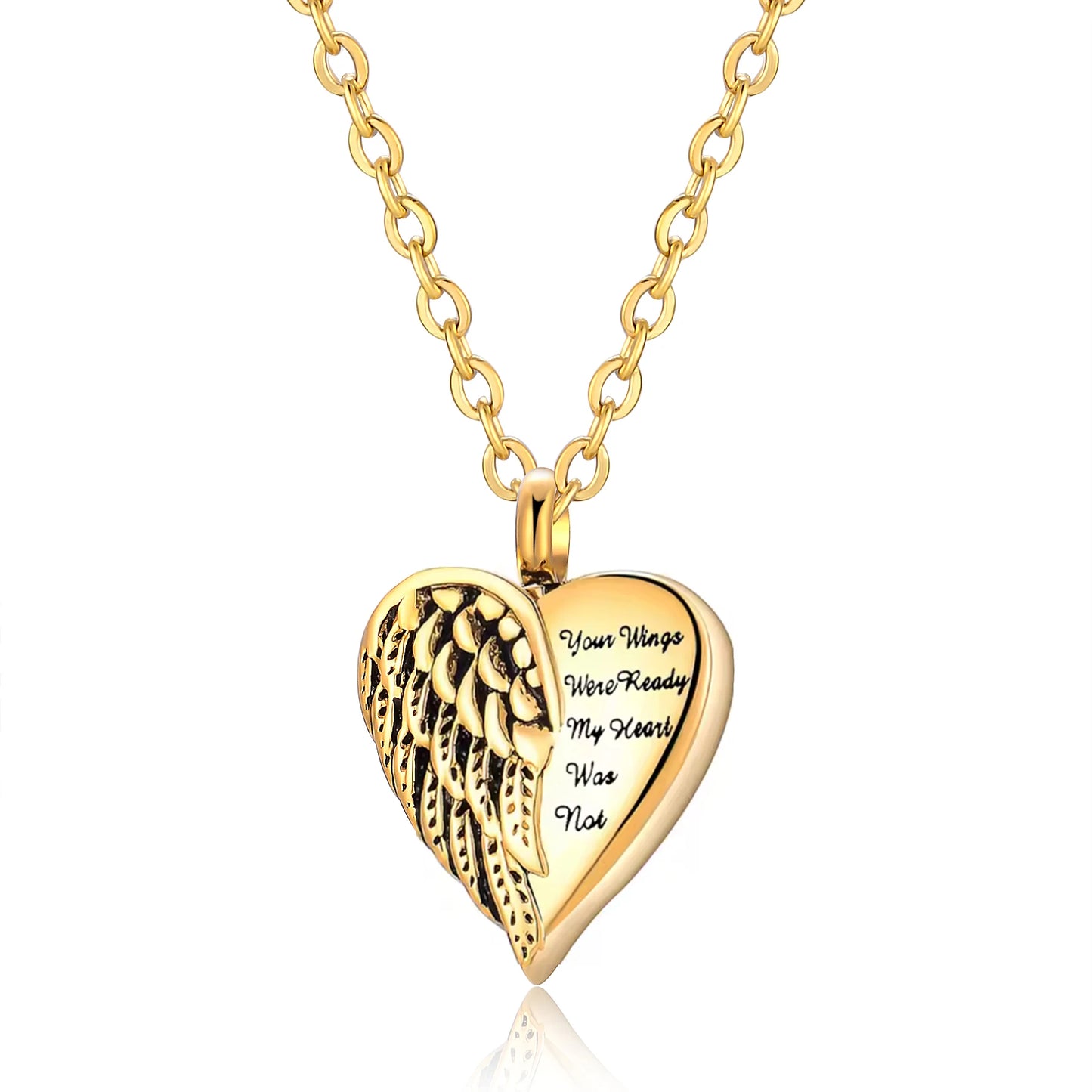 Customized Stainless Steel Angel Wing Heart Urn Necklace Memorial Keepsake Jewelry