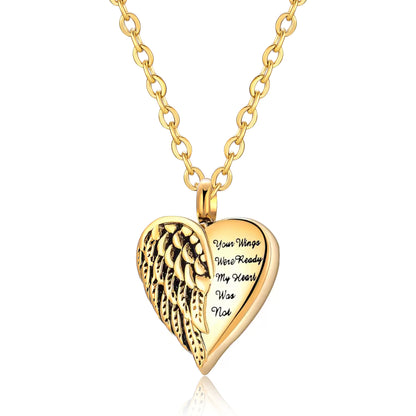 Customized Stainless Steel Angel Wing Heart Urn Necklace Memorial Keepsake Jewelry