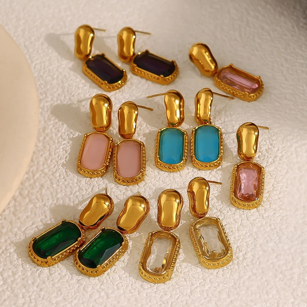 Wild and Free 18K Gold Plated Cubic Zirconia Stainless Steel Drop Earrings for Women