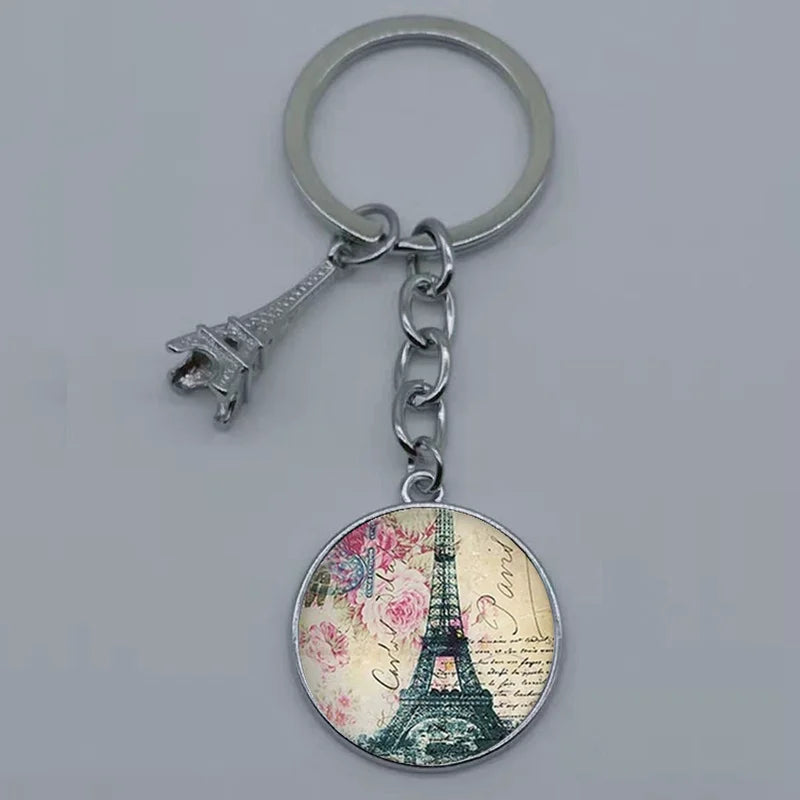 Paris Eiffel Tower Glass Pendant Keychain for Women with Artistic Design