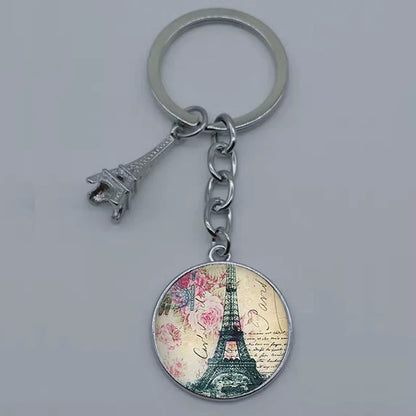 Paris Eiffel Tower Glass Pendant Keychain for Women with Artistic Design