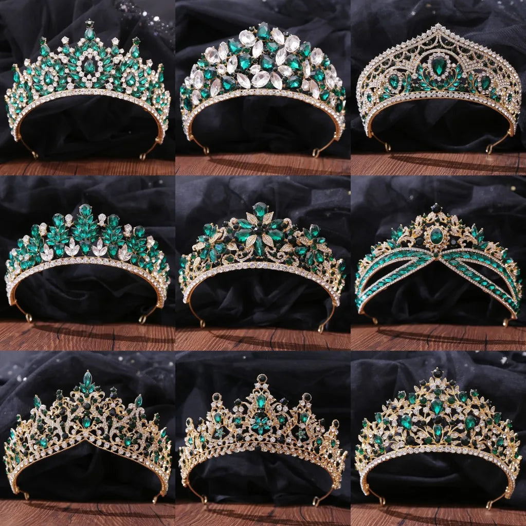 Baroque Luxe Green Crystal Bridal Tiara - Top-Rated Flower Headpiece for Weddings