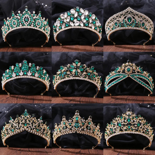 Baroque Luxe Green Crystal Bridal Tiara - Top-Rated Flower Headpiece for Weddings