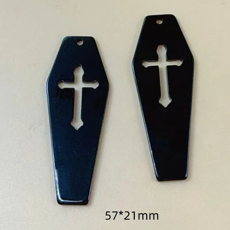 10pcs Halloween Coffin Cross Acrylic Charms DIY Pendants