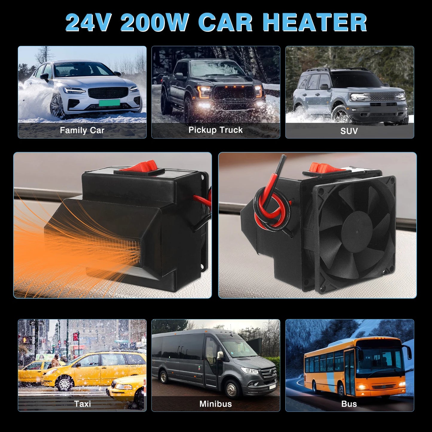 12V/ 24V 300W PTC Car Electric Heater Fan for Warm Interior