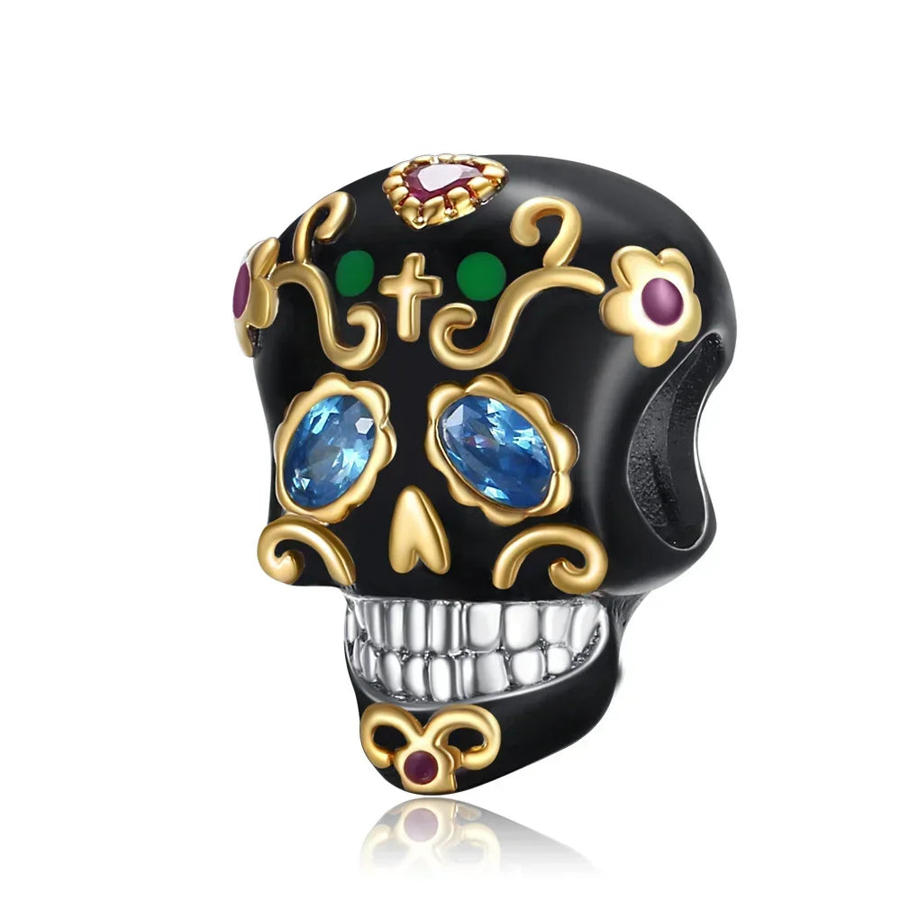 925 Sterling Silver Halloween Charms Set Pumpkin Skull Witch Ghost Beads for Bracelet Necklace Jewelry