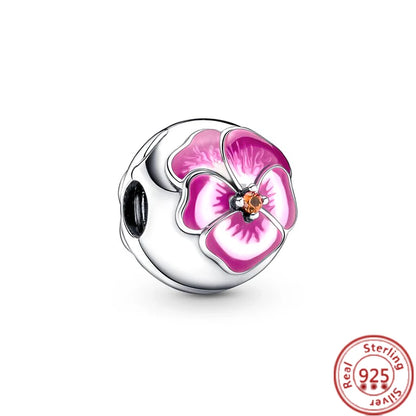 Springtime 925 Silver Pink Flower Ice Cream Charm Pendant for DIY Bracelets N415