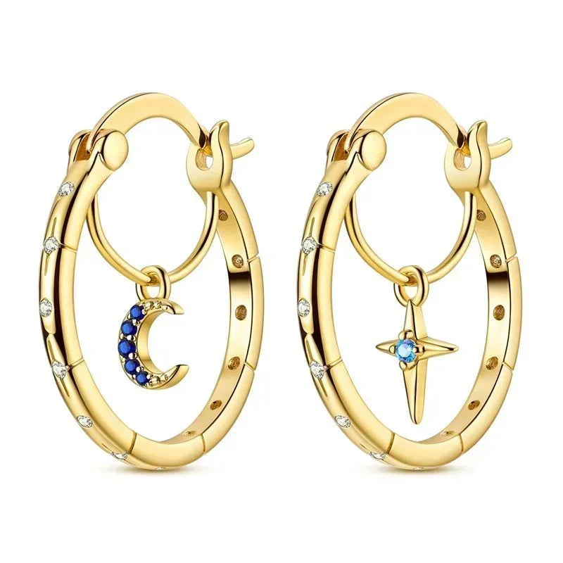 925 Sterling Silver Gold Hoop Earrings Halloween Pumpkin Skull Christmas Tree Zircon Studs for Women DIY Jewelry