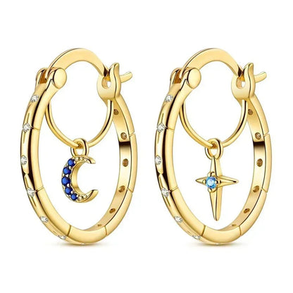 925 Sterling Silver Gold Hoop Earrings Halloween Pumpkin Skull Christmas Tree Zircon Studs for Women DIY Jewelry