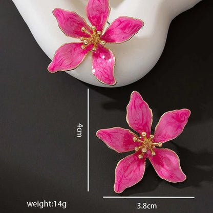 Romantic Enamel Petal Post Earrings for Women - Classic Metal Flower Accessories