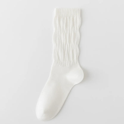 Womens Breathable Mid Calf Cotton Socks Elastic Wave Cuff