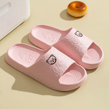 Men's Slippers Summer Cartoon Bear Indoor Soft Thick Sole Anti Slip Women Exquisite Slides Pink
