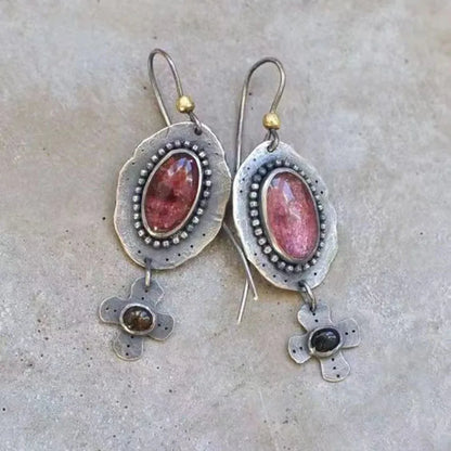 Asymmetric Bronze Red Blue Stone Drop Earrings for Women - Ethnic Statement Jewelry Gift