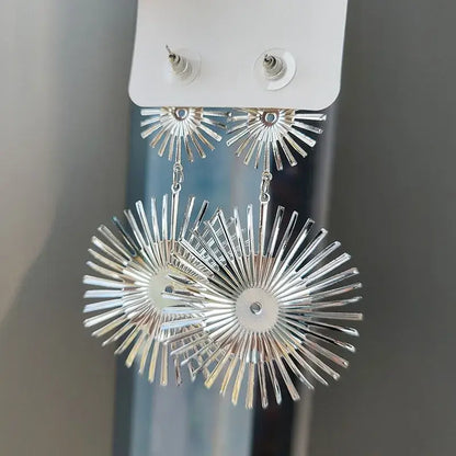 Exaggerated Geometric Metal Sunflower Pendant Earrings for Women