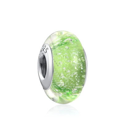 European 925 Sterling Silver Murano Glass Charm Bead in Pink Red Green and Blue for Women’s Bracelet and Necklace Jewelry