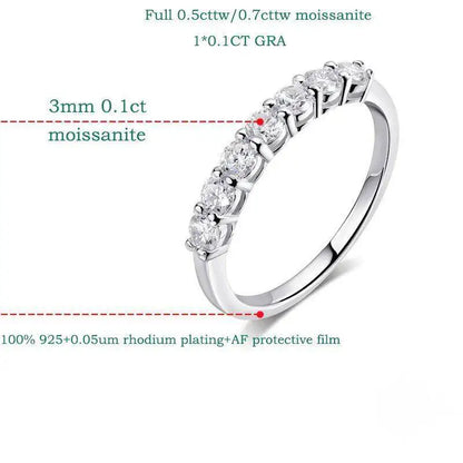 0.7CT Moissanite Gemstone Rings for Women in S925 Silver Stackable Wedding Band Elegant White Gold Jewelry Gift