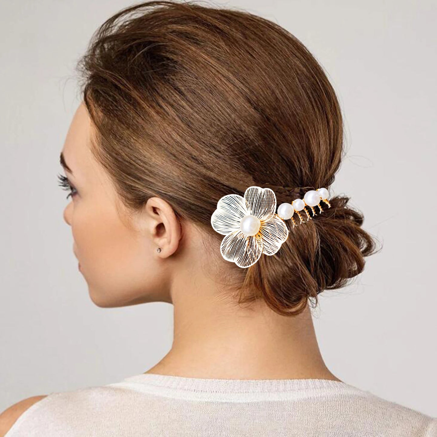 Bridal Bliss Flower Pearl Hair Comb Pins - 2PCS Wedding Accessories Comb Pin Gold