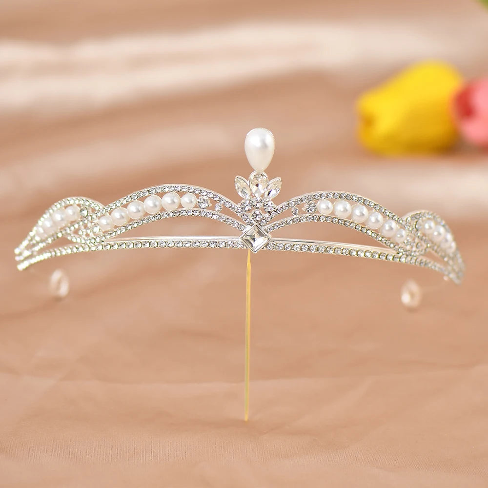 Elegant Crystal Pearl Tiara Headband for Women Bridal Rhinestone Crown Hair Accessory