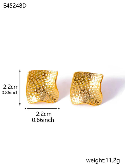 Elegant Pleated Texture Metal Earrings - Minimalist Stainless Steel Studs