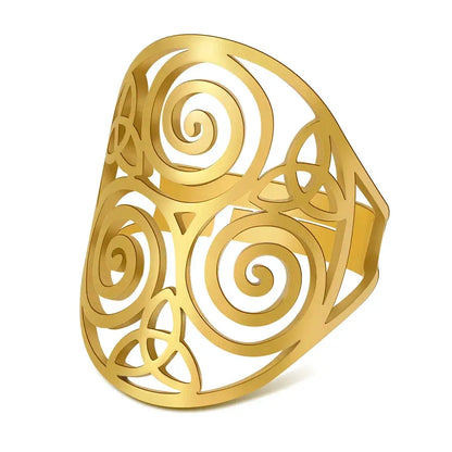 Skyrim Celtic Triple Spiral Triskelion Ring for Couples B steel color resizable