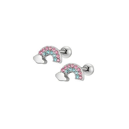 Chic Stainless Steel Stud Earrings Set with Cubic Zirconia and Cute Motifs