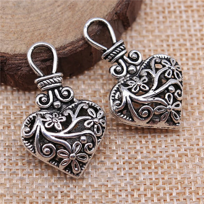 Vintage 3D Heart Charms with Floral Pattern Zinc Alloy Set of 3