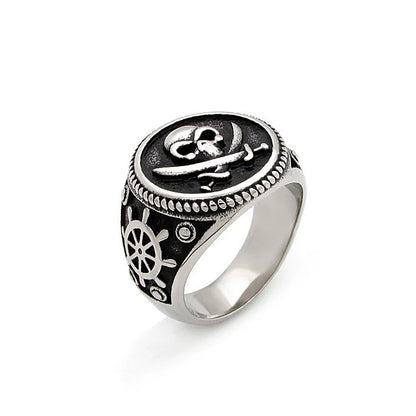 Vintage Gothic Pirate Skull Stainless Steel Ring for Men - Rock Punk Motorcycle Party Jewelry Gift