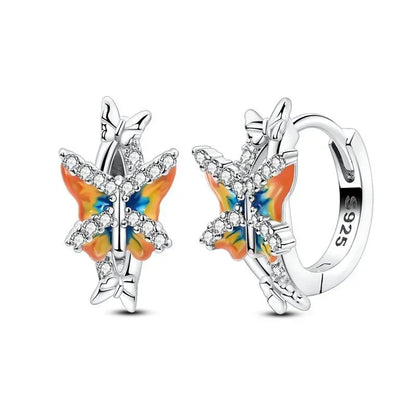 925 Sterling Silver Tulip Hoop Earrings with Dragonfly Firefly Bow Shell Conch and Turtle Designs Fine Jewelry Gifts for Women