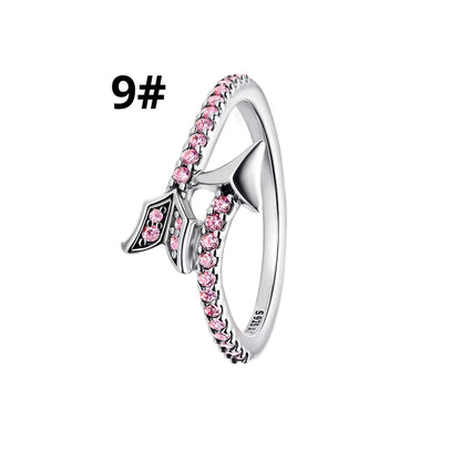 925 Silver Heart Arrow Jewelry Set with Colorful Zircon Sparkling Ring Earrings and Necklace Valentines Day Gift for Women