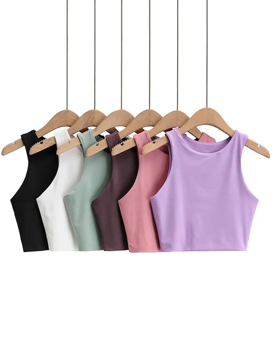 2025 Summer Women Slim Sleeveless O Neck Tank Tops Nylon