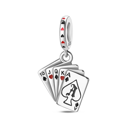 Original 925 Sterling Silver Playing Card Charms Pendant Poker Joker Hearts Spades Crown Bead Jewelry for Bracelets and Necklaces