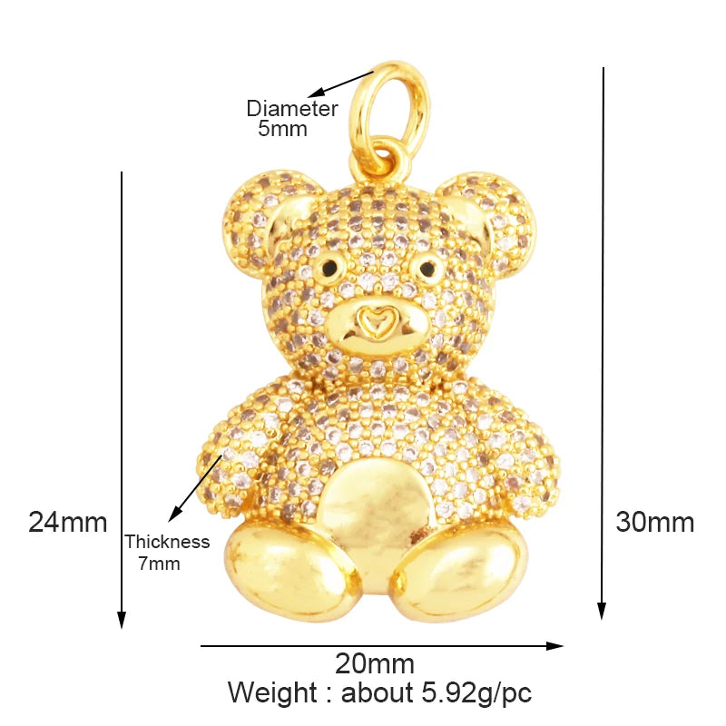 Cute Gold Bear Charm Pendant with Pearl Cubic Zirconia for Jewelry Making Supplies