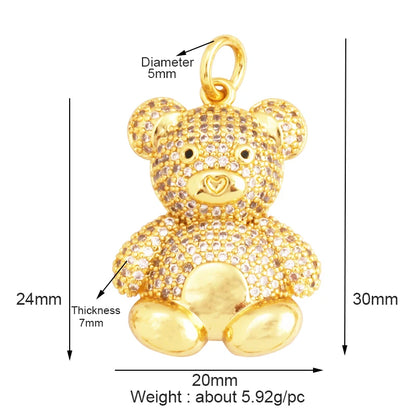 Cute Gold Bear Charm Pendant with Pearl Cubic Zirconia for Jewelry Making Supplies