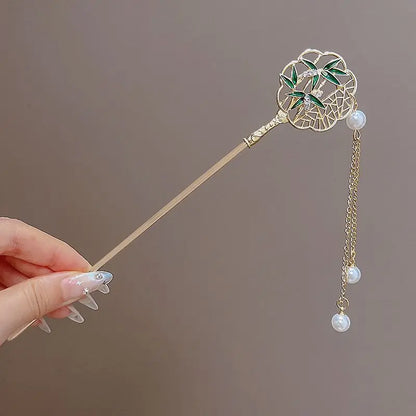 Chinese Style Tassel Hair Clip for Women with Handmade Floral Design